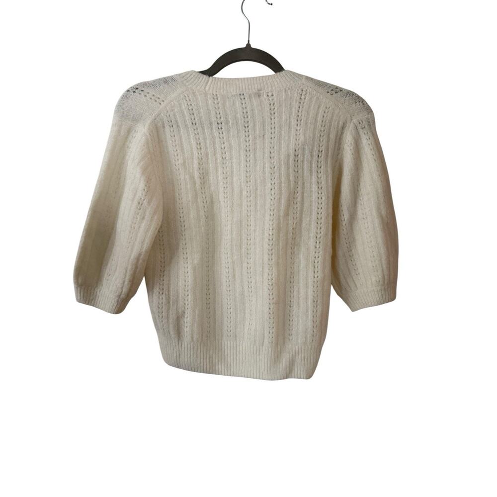 Madewell Size XS Cream Pointelle Sweater Alpaca Wool Blend Puff Sleeve NWT - Picture 3 of 8